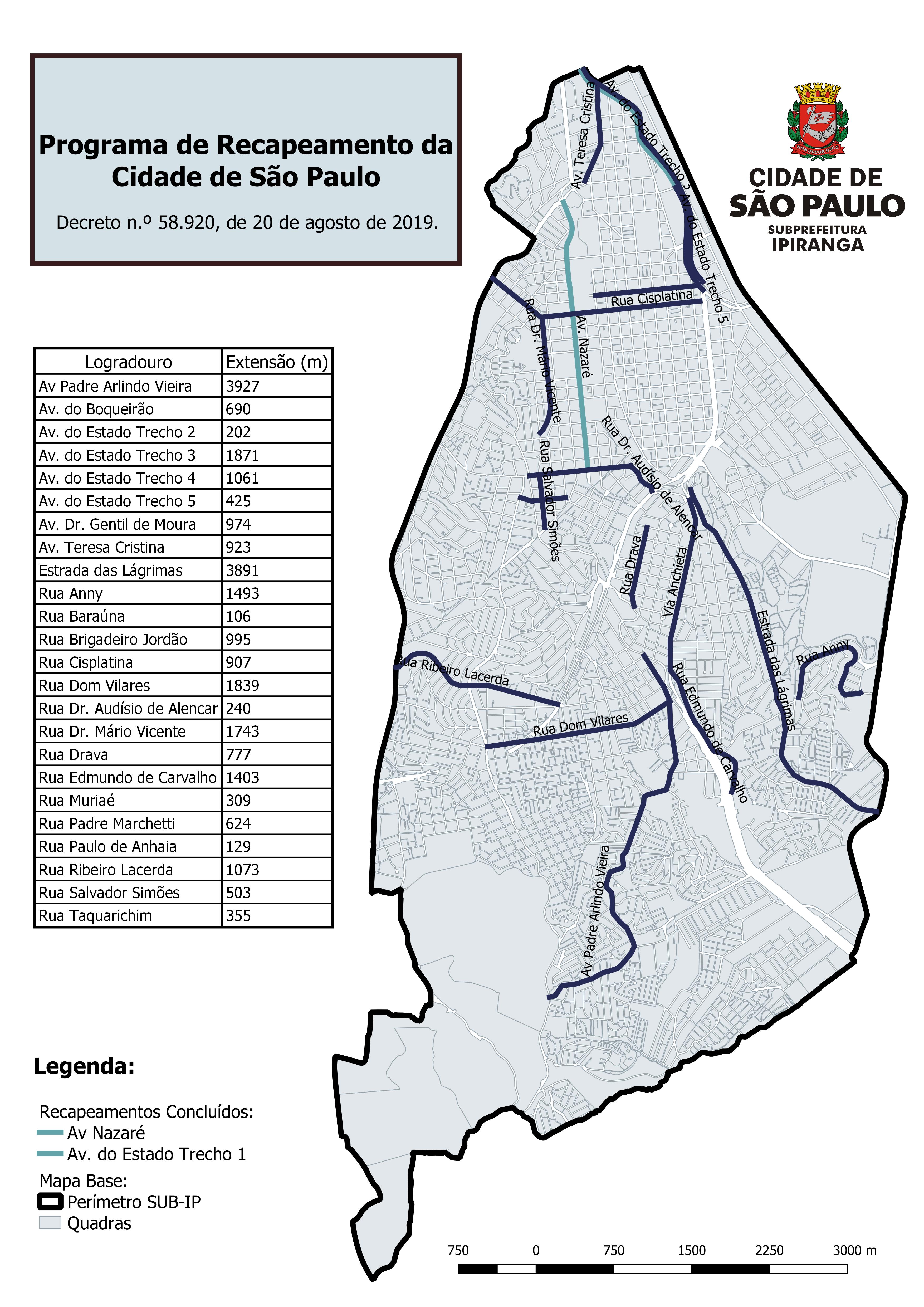 Mapa do Ipiranga indicando o Programa de Recapeamento da Cidade de São Paulo